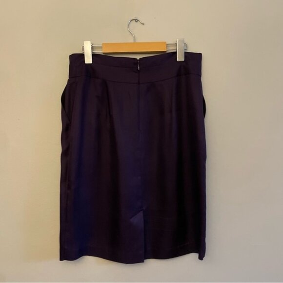 Vintage Jacob 100% Silk Deep Purple Lined Pencil Skirt w Pleated Waist Detail - Picture 9 of 15